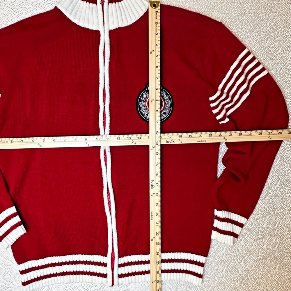 Y2K Taikun Supreme Commander Red Knit Cardigan Jacket Crest Patch Varsity XL - Picture 2 of 5